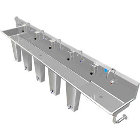 ADA SS Sink, 6 Station with 1 Electronic Faucet at Right Side, 144"L x 20"W x 8"D Sink