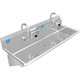 ADA SS Sink, 2 Station with Electronic Faucet & 2 Soap Dispensers, 48"L x 20"W x 6"D Sink