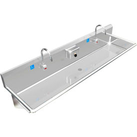 ADA SS Sink, 2 Station with Electronic Faucet, Wall Mount, 72"L x 20"W x 6"D Sink