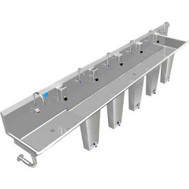 ADA SS Sink, 6 Station with 1 Electronic Faucet at Left Side, 144"L x 20"W x 8"D Sink