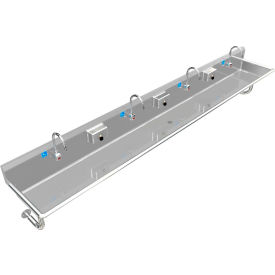 ADA SS Sink, 4 Station with Electronic Faucet, Round Tubes, 132"L x 20"W x 6"D Sink
