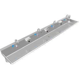 ADA SS Sink, 4 Station with Electronic Faucet, Wall Mount, 132"L x 20"W x 6"D Sink