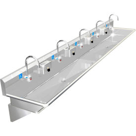 ADA SS Sink, 5 Station with Electronic Faucet, Wall Mount, 120"L x 20"W x 6"D Sink