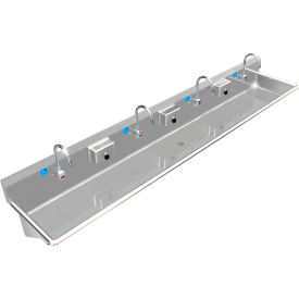 ADA SS Sink, 4 Station with Electronic Faucet, Wall Mount, 108"L x 20"W x 6"D Sink