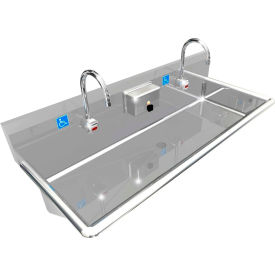 ADA SS Sink, 2 Station with Electronic Faucet & 1 Soap Dispenser, 48"L x 20"W x 6"D Sink