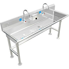 ADA SS Sink, 2 Station with Electronic Faucet, 4-1/2"H Backsplash, 60"L x 20"W x 6"D Sink