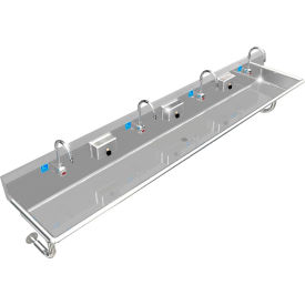 ADA SS Sink, 4 Station with Electronic Faucet, Round Tubes, 108"L x 20"W x 6"D Sink