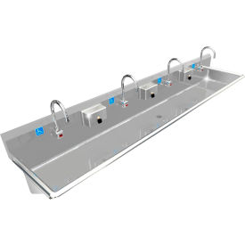 ADA SS Sink, 4 Station with Electronic Faucet, Wall Mount, 96"L x 20"W x 6"D Sink