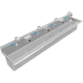 ADA SS Sink, 4 Station with Plumbing Skirt & Electronic Faucet, 96"L x 20"W x 6"D Sink