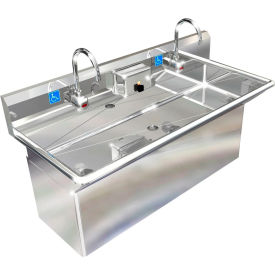 ADA SS Sink, 2 Station with Plumbing Skirt & Electronic Faucet, 48"L x 20"W x 6"D Sink