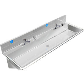 ADA SS Sink, 2 Station with Metering Faucet, Wall Mount, 60"L x 20"W x 6"D Sink
