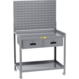 Workbench, 48 x 24", Louvered Panel & 2 Drawers, Steel Square Edge