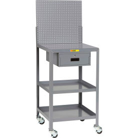 Mobile Shop Desk with Drawer, 3 Shelves & Pegboard, 36"W x 24"D, Gray