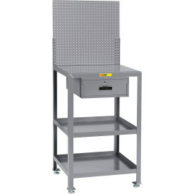 Stationary Shop Desk with Drawer, 3 Shelves & Pegboard, 36"W x 24"D, Gray