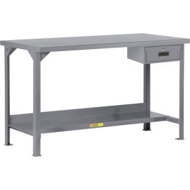 Heavy Duty Welded Workbench, 60 x 24", Lower Shelf & 1 Drawer, Steel Square Edge