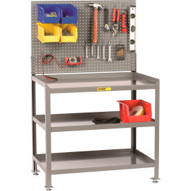 Workbench, 36 x 24", Pegboard Panel & 3 Shelves, Steel Square Edge