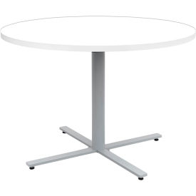 Jurni Round Cafe Table, 42" Diameter, Designer White/Silver
