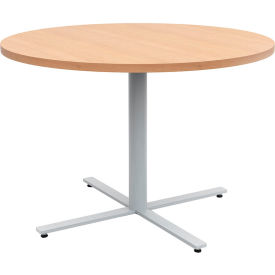 Jurni Round Cafe Table, 42"Dia., Fusion Maple Top/Silver Base