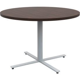 Jurni Round Cafe Table, 42"Dia., Columbian Walnut Top/Silver Base