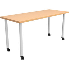 Jurni Multi-Purpose Table with Post Legs & Casters, 60"L x 24"W x 29"H, Fusion Maple
