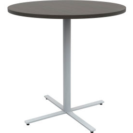 Jurni Round Bistro Table, 42"Dia., Asian Night Top/Silver Base