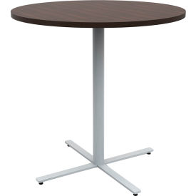 Jurni Round Bistro Table, 42" Diameter, Columbian Walnut Top/Silver Base