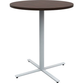 Jurni Round Bistro Table, 36"Dia., Columbian Walnut Top/Silver Base