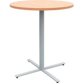 Jurni Round Bistro Table, 36"Dia., Fusion Maple Top/Silver Base