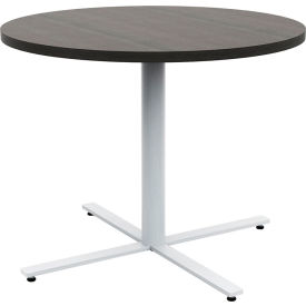 Jurni Round Cafe Table, 36"Dia., Asian Night Top/Silver Base