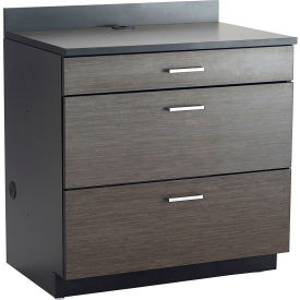 Hospitality Base Cabinet with 3 Drawers, 36"W x 25"D x 39"H, Asian Night/Black