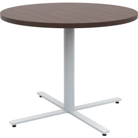 Jurni Round Cafe Table, 36"Dia., Columbian Walnut Top/Silver Base