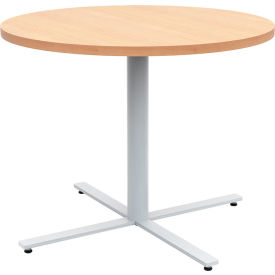 Jurni Round Cafe Table, 36"Dia., Fusion Maple Top/Silver Base