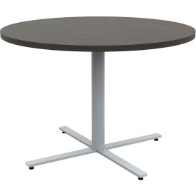 Jurni Round Cafe Table, 42"Dia., Asian Night Top/Silver Base