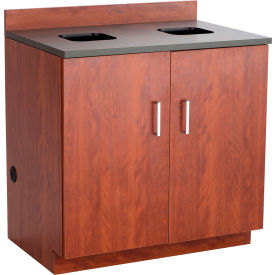Hospitality Base Cabinet with 2 Waste Receptacle Ports, 36"W x 25"D x 39"H, Mahogany