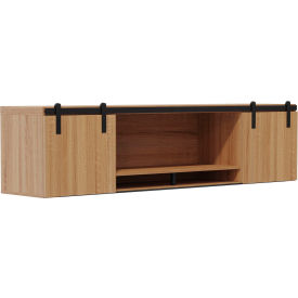 Mirella Wall Mounted Hutch with Sliding Wood Doors, 72"W x 15"D x 18"H, Sand Dune