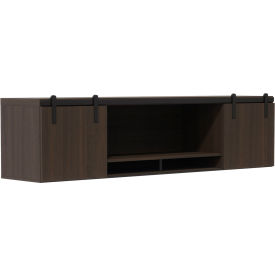 Mirella Wall Mounted Hutch with Sliding Wood Doors, 72"W x 15"D x 18"H, Southern Tobacco