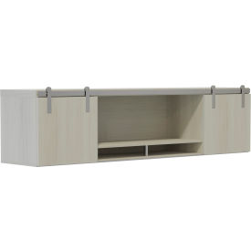 Wall Mounted Hutch with Sliding Wood Doors, 72"W x 15"D x 18"H, White Ash