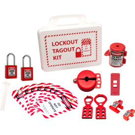 Lockout Tagout Case Kit with 29 Components, 9"W x 3"D x 6-1/2"H, Red/White