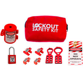 Lockout Tagout Pouch Kit with 12 Components, 9-1/2"W x 3"D x 6-1/2"H, Red