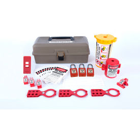 Electrical Lockout/Tagout Toolbox Kit with 33 Components, 13"W x 5"D x 6-1/2"H, Red/Yellow/Gray