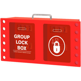 Double Group Lock Box, Wall Mount, 12 Padlock Capacity, Steel, 12"W x 2"D x 7"H, Red