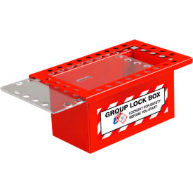 Group Lock Box with Top Lid, 26 Padlock Capacity, Steel, 9-1/4"W x 5-1/2"D x 4-1/4"H, Red