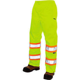 Pull On Ripstop Safety Rain Pants, CSA Class 3 Level 2, Size Small, Fluorescent Green