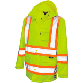 Tough Duck Ripstop Safety Rain Jacket, CSA Class 2 Level 2, XL, Fluorescent Green