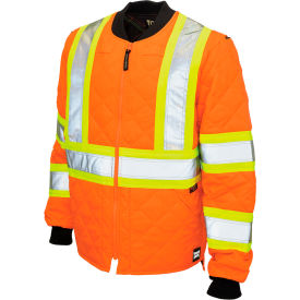 Men's Quilted Safety Freezer Jacket, L, Fluorescent Orange