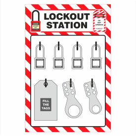 Lockout Shadow Board, 4 Padlock Capacity, 11-3/4"W x 3/16"D x 17-1/2"H, Red