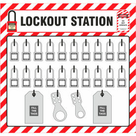 Lockout Shadow Board, 20 Padlock Capacity, 23"W x 3/16"D x 22"H, Red