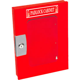 Padlock Cabinet with Clear Window, 19 Padlock Capacity, 10-1/2"W x 2"D x 14"H, Red
