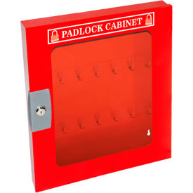 Padlock Cabinet with Clear Window, 41 Padlock Capacity, 15-1/2"W x 2"D x 18-1/4"H, Red