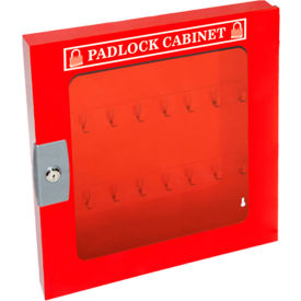 Padlock Cabinet with Clear Window, 55 Padlock Capacity, 15-1/2"W x 2"D x 23"H, Red